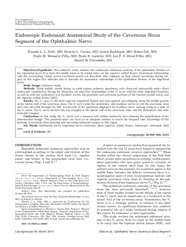(PDF) Endoscopic endonasal anatomical study of the cavernous sinus ...