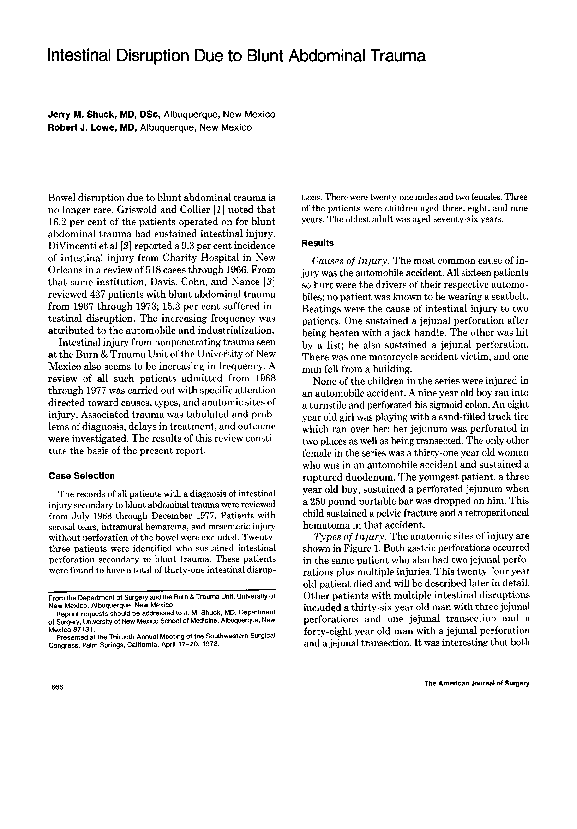 (PDF) Intestinal disruption due to blunt abdominal trauma