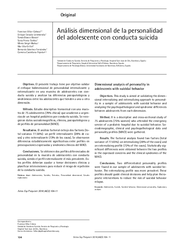 (PDF) Dimensional analysis of personality in adolescents with suicidal ...