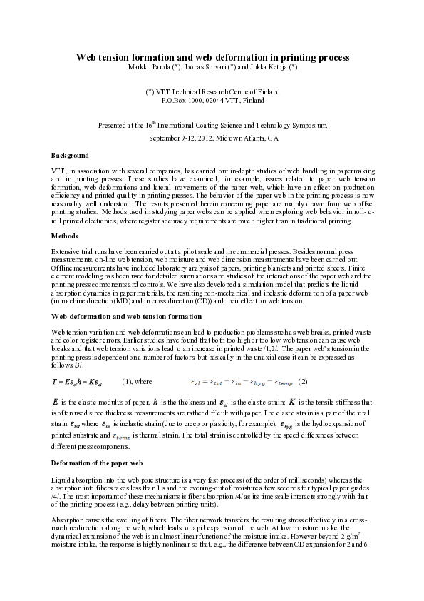 (PDF) Web tension formation and web deformation in printing process