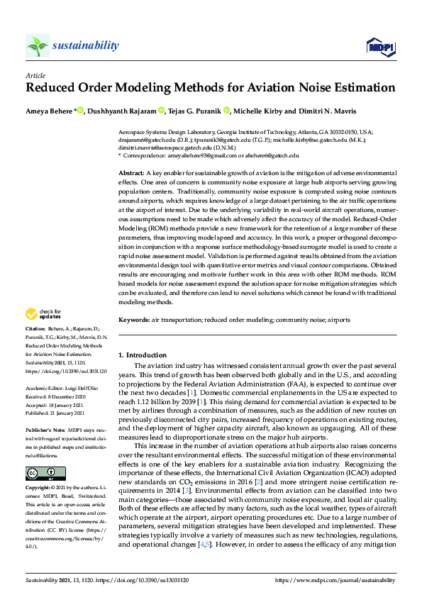 (PDF) Reduced Order Modeling Methods for Aviation Noise Estimation
