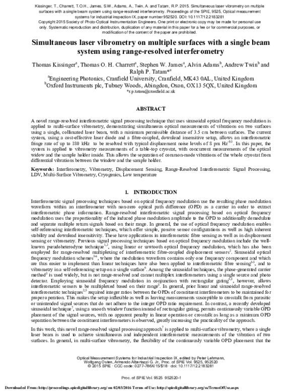 (PDF) Simultaneous laser vibrometry on multiple surfaces with a single ...
