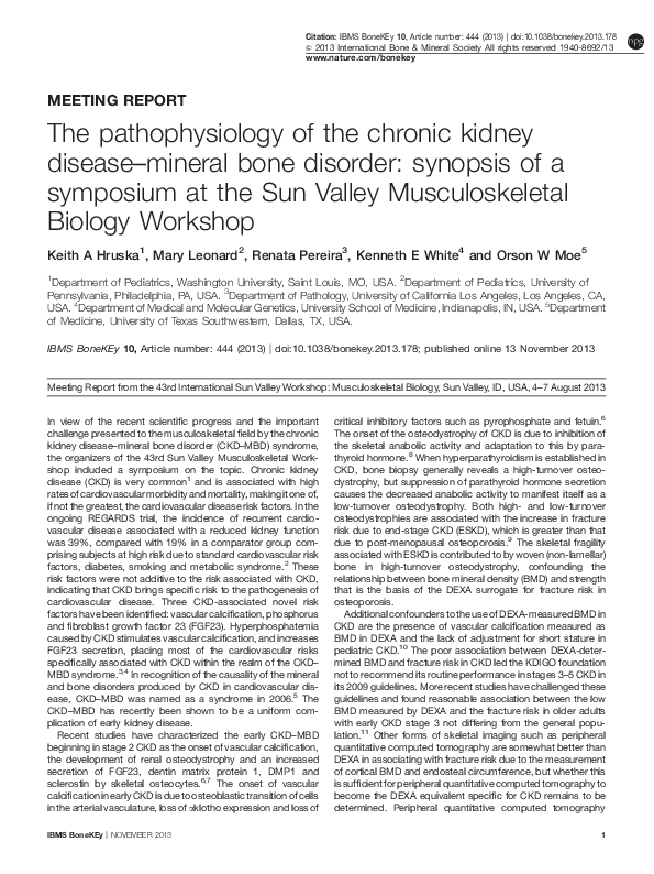 (PDF) Pathophysiology of The Chronic Kidney Disease–Mineral Bone Disorder