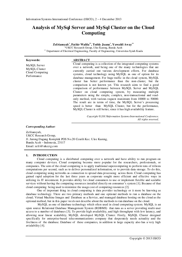 (PDF) Analysis of Mysql Server and Mysql Cluster Performance on the ...
