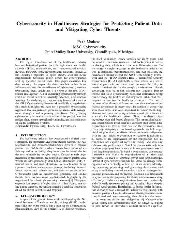(PDF) Cybersecurity in Healthcare: Strategies for Protecting Patient ...