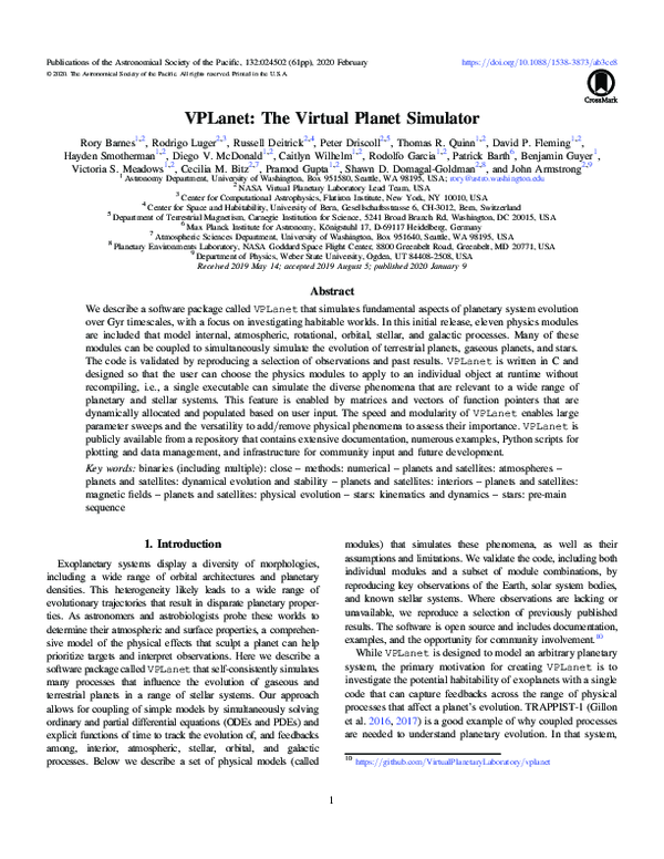 (PDF) VPLanet: The Virtual Planet Simulator
