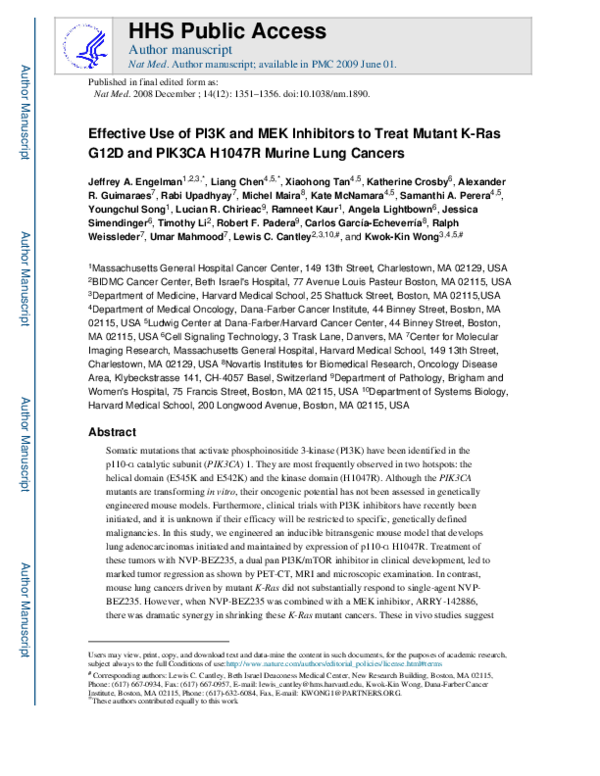 (PDF) Effective use of PI3K and MEK inhibitors to treat mutant Kras ...