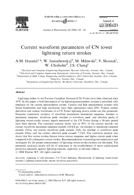 (PDF) Current waveform parameters of CN tower lightning return strokes