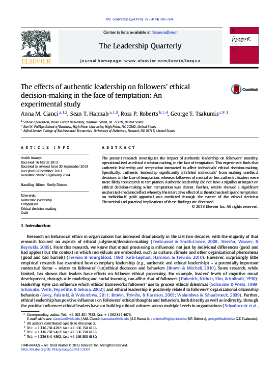 (PDF) The effects of authentic leadership on followers' ethical ...