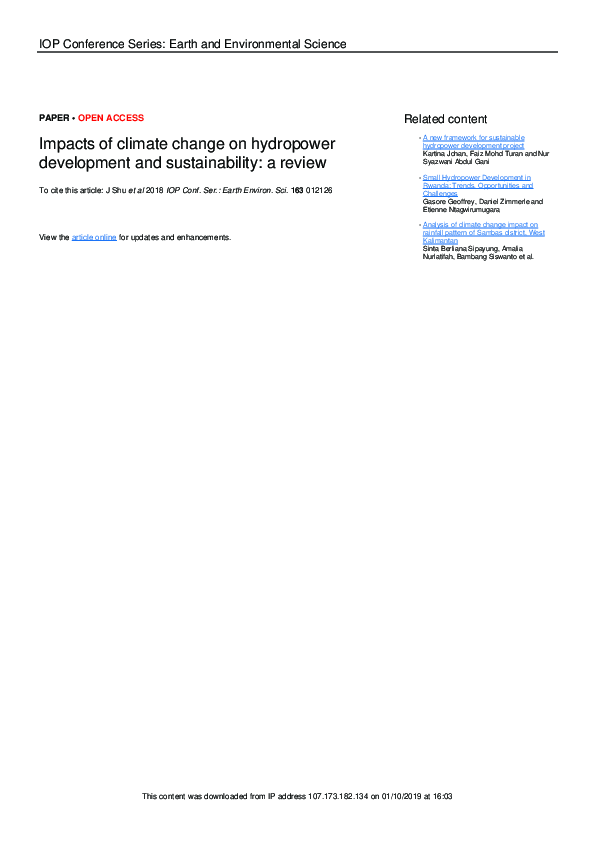 (PDF) Impacts of climate change on hydropower development and ...