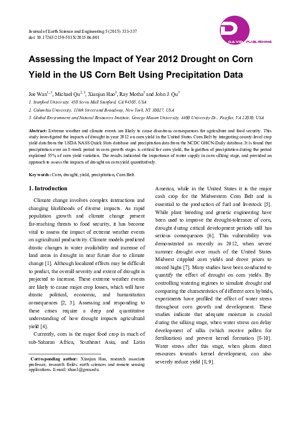 (PDF) Assessing the Impact of Year 2012 Drought on Corn Yield in the US ...