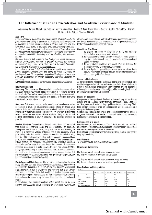 (PDF) The Influence of Music on Concentration and Academic Performance ...