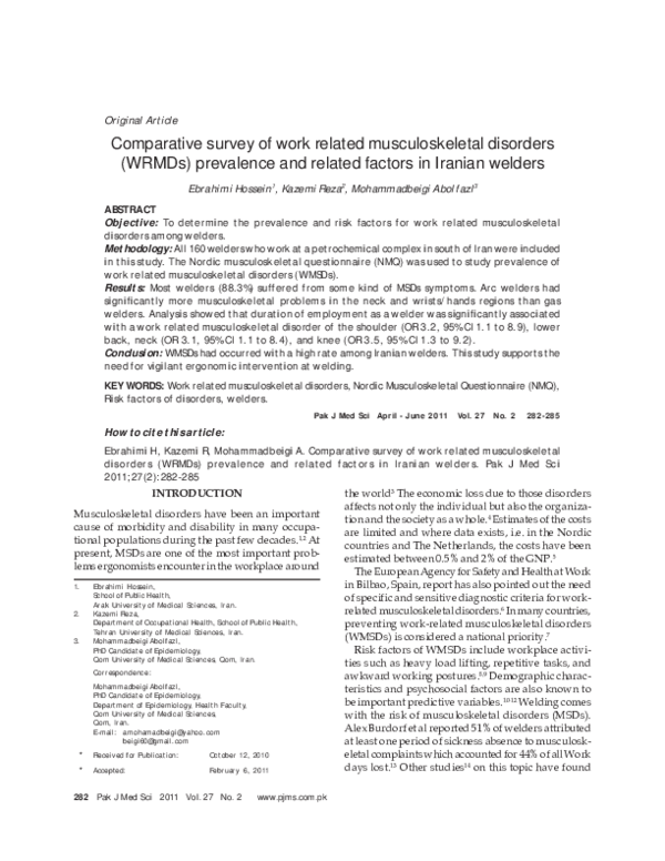 (PDF) Comparative survey of work related musculoskeletal disorders ...