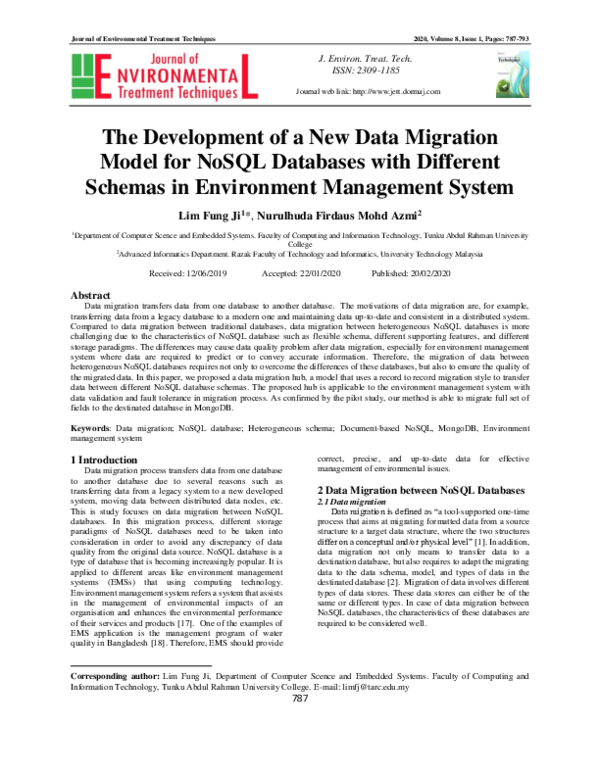 (PDF) The Development of a New Data Migration Model for NoSQL Databases ...