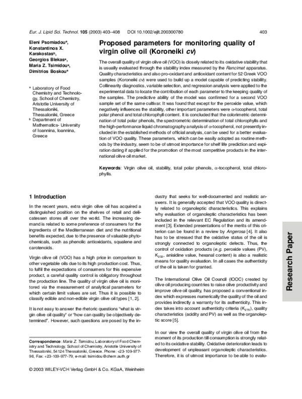 (PDF) Proposed parameters for monitoring quality of virgin olive oil ...