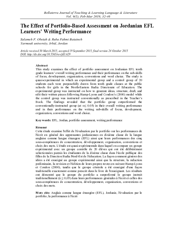 (PDF) The Effect of Portfolio-Based Assessment on Jordanian EFL ...