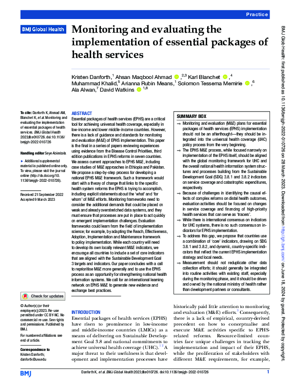 (PDF) Monitoring and evaluating the implementation of essential ...