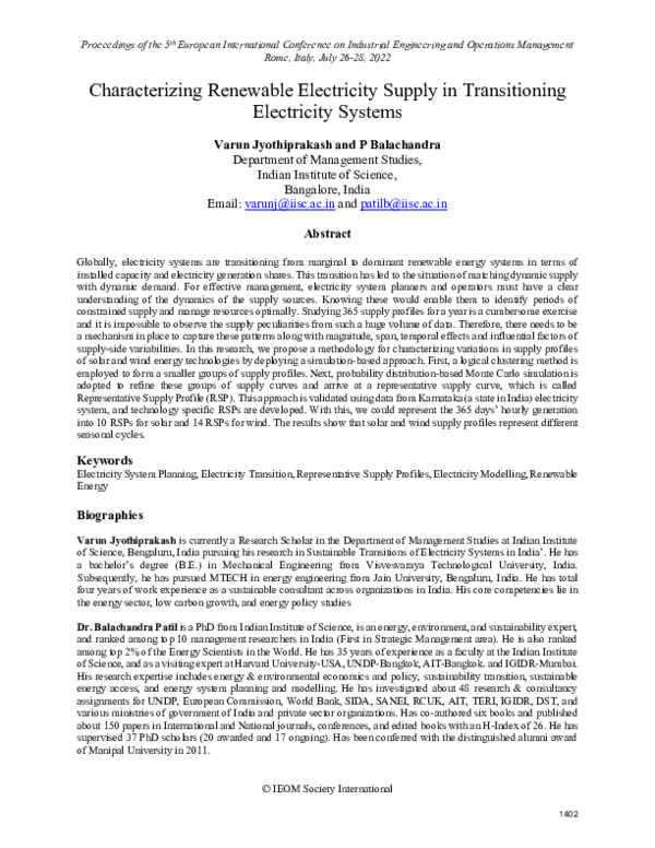 (PDF) Characterizing Renewable Electricity Supply in Transitioning ...