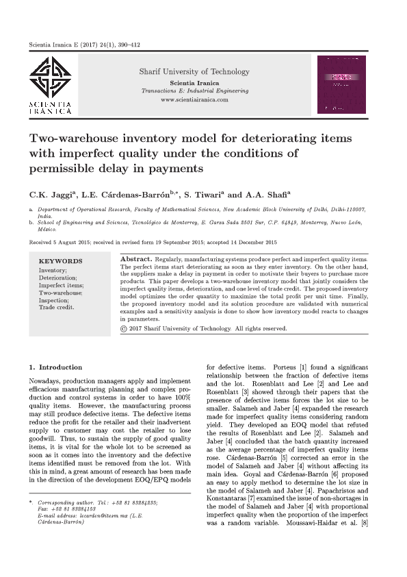 (PDF) Two-warehouse inventory model for deteriorating items with ...