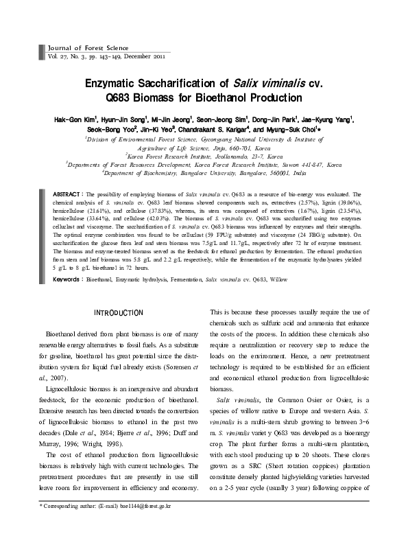 (PDF) Enzymatic Saccharification of Salix viminalis cv. Q683 Biomass ...