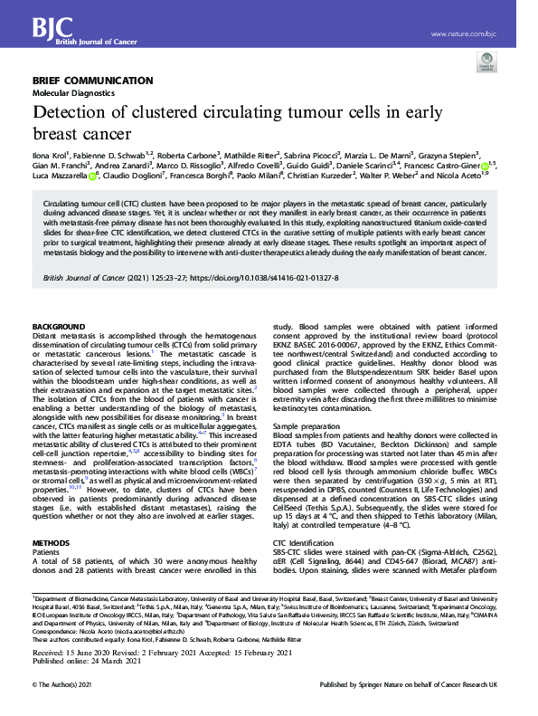 (PDF) Detection of clustered circulating tumour cells in early breast ...