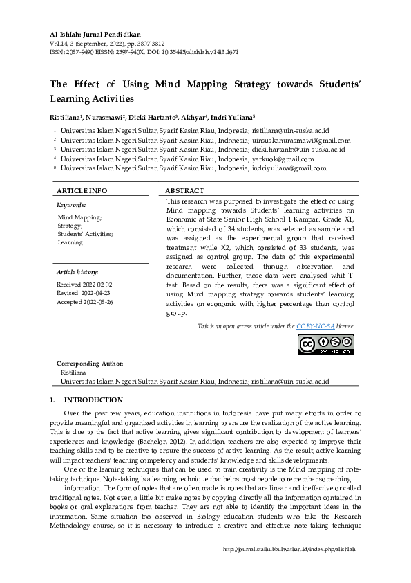 (PDF) The Effect of Using Mind Mapping Strategy towards Students ...