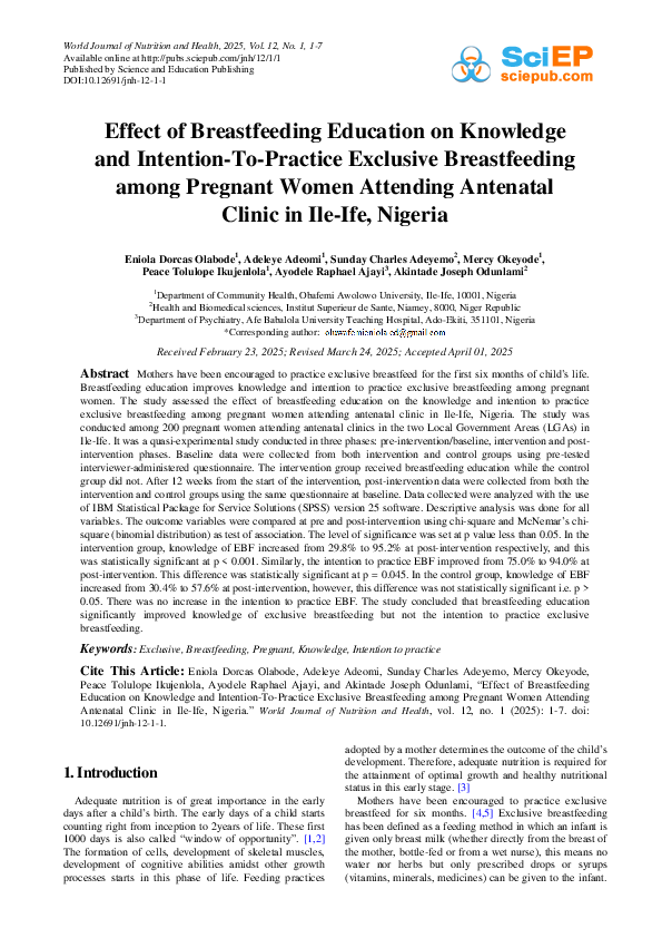 (PDF) Effect of Breastfeeding Education on Knowledge and Intention-To ...