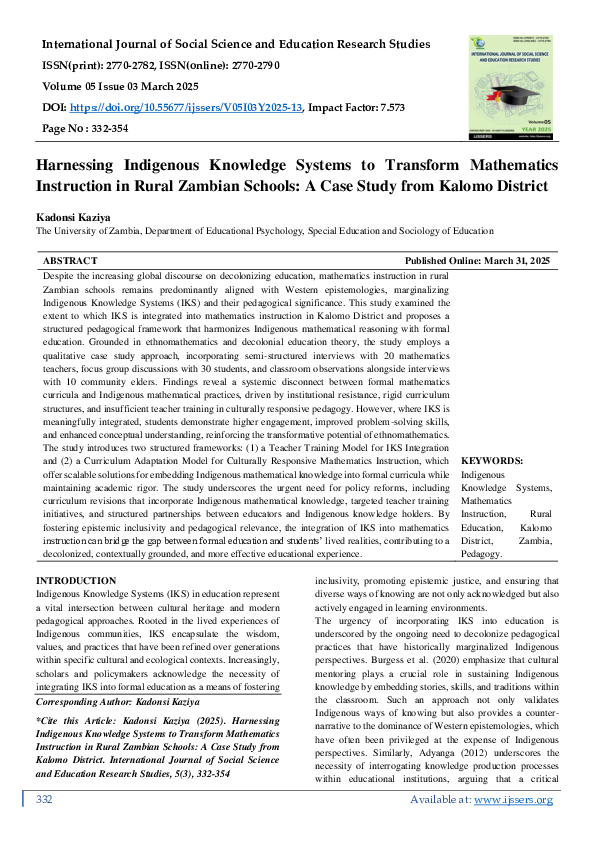 (PDF) Harnessing Indigenous Knowledge Systems to Transform Mathematics ...