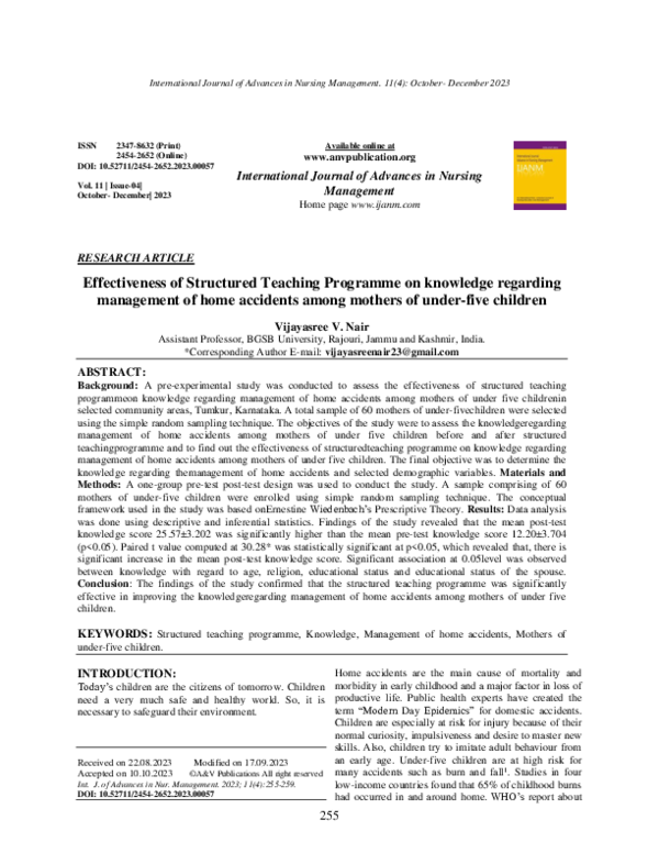 (PDF) Effectiveness of Structured Teaching Programme on knowledge ...