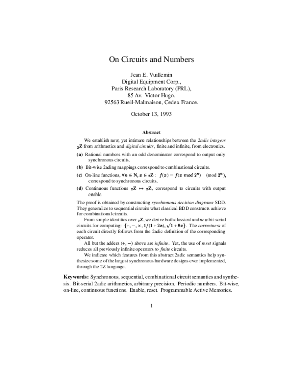 (PDF) On circuits and numbers