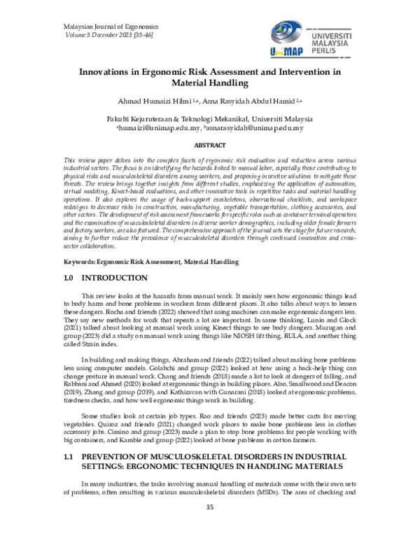(PDF) Innovations in Ergonomic Risk Assessment and Intervention in ...