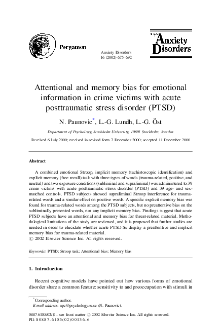 (PDF) Attentional and memory bias for emotional information in crime ...