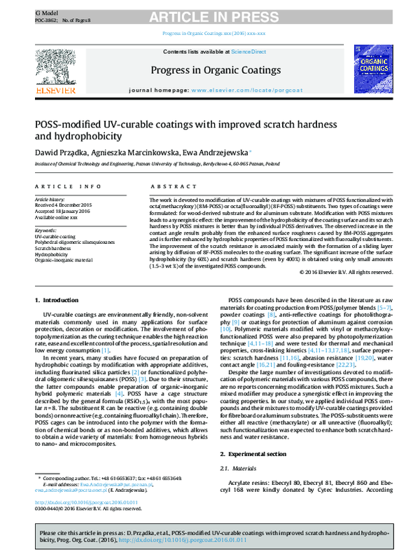 (PDF) POSS-modified UV-curable coatings with improved scratch hardness ...
