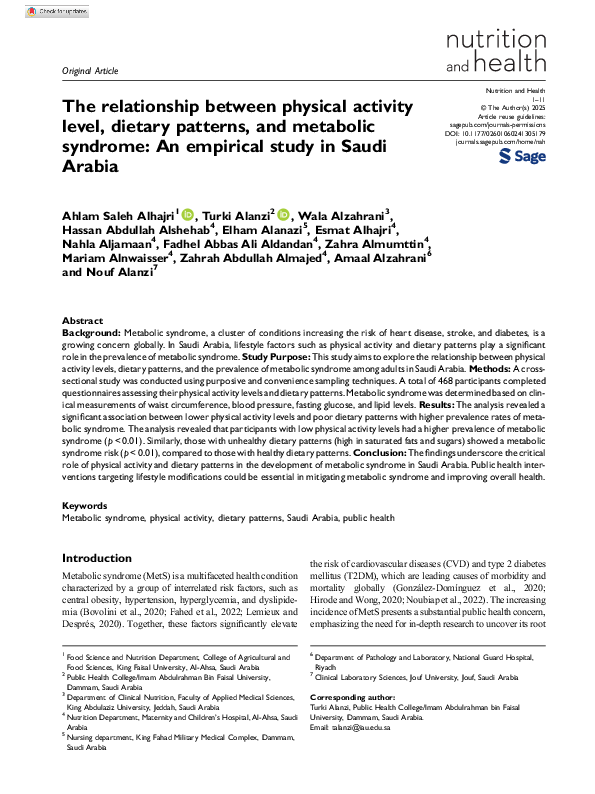 (PDF) The relationship between physical activity level, dietary ...