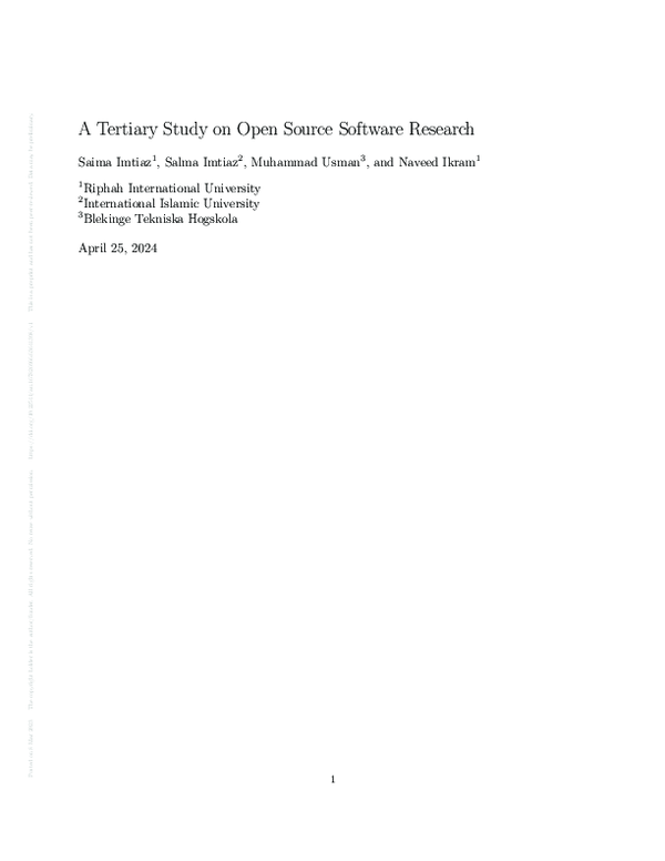 (PDF) A Tertiary Study on Open Source Software Research