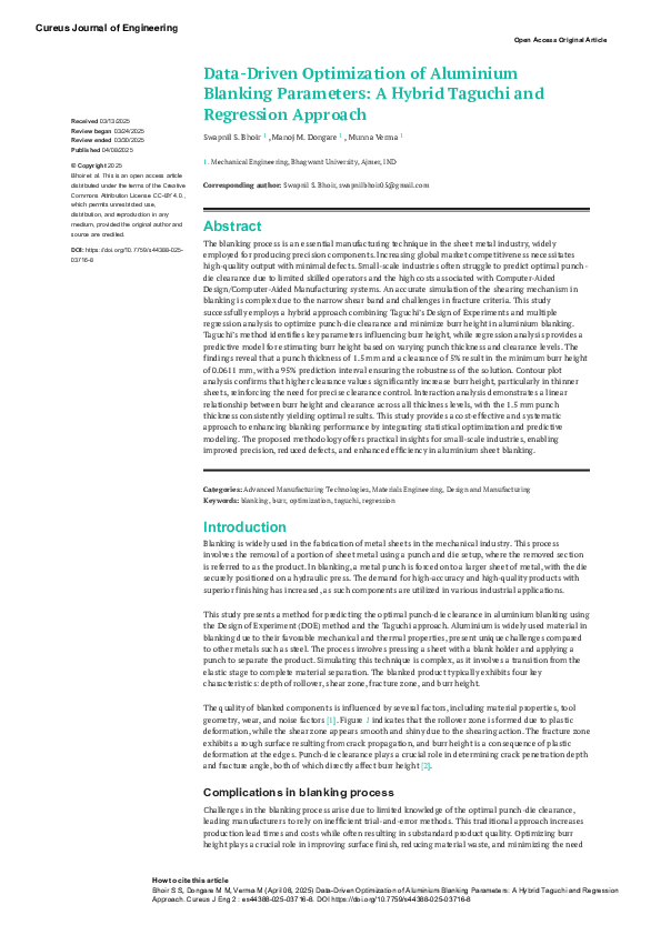 (PDF) Data-Driven Optimization of Aluminium Blanking Parameters: A ...