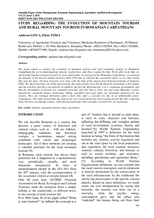 (PDF) STUDY REGARDING THE EVOLUTION OF MOUNTAIN TOURISM AND RURAL ...