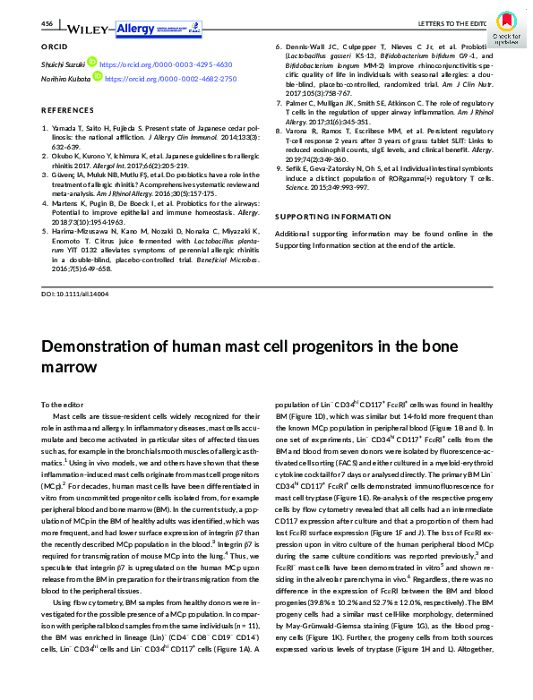 (PDF) Demonstration of human mast cell progenitors in the bone marrow