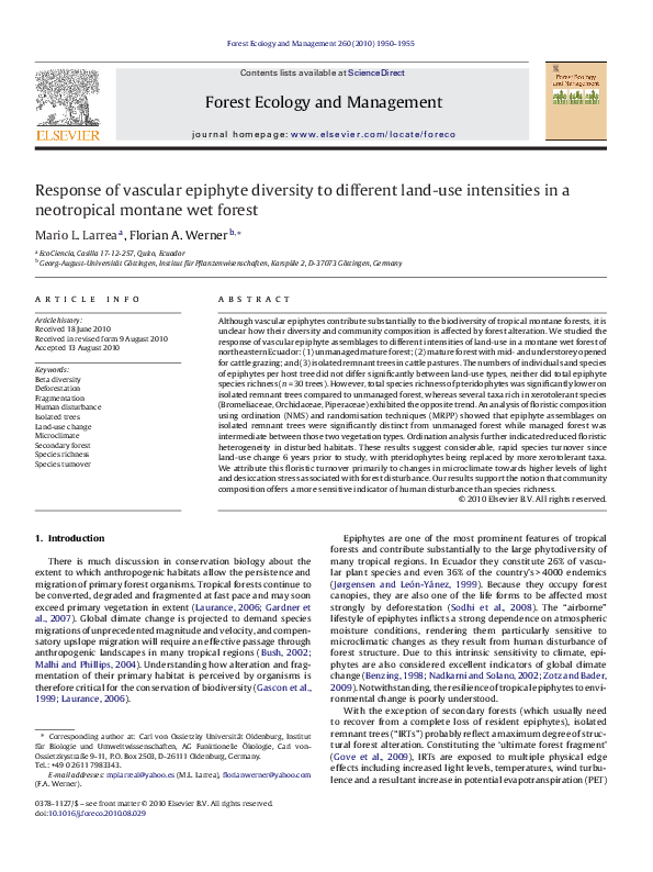 (PDF) Response of vascular epiphyte diversity to different land-use ...