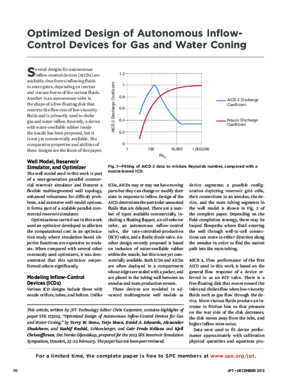 (PDF) Optimized Design of Autonomous Inflow Control Devices for Gas and ...