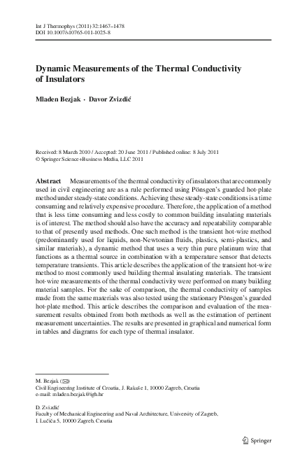 (PDF) Dynamic Measurements of the Thermal Conductivity of Insulators