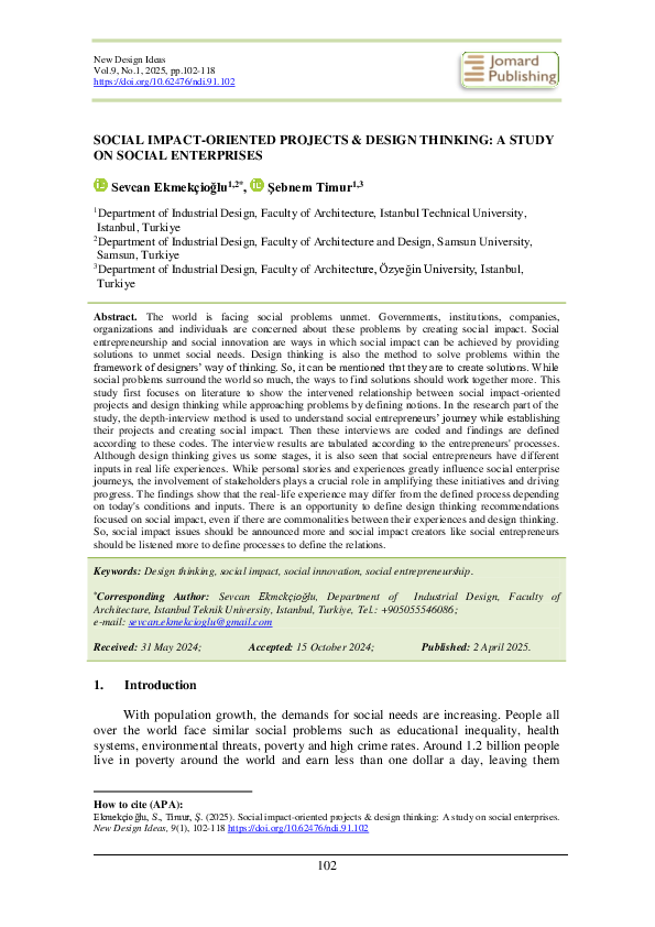 (PDF) SOCIAL IMPACT-ORIENTED PROJECTS & DESIGN THINKING: A STUDY ON ...