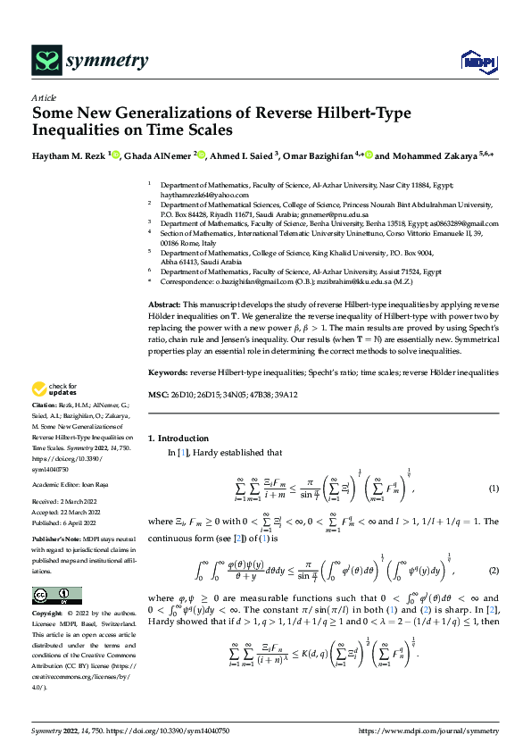 (PDF) Some New Generalizations of Reverse Hilbert-Type Inequalities on ...