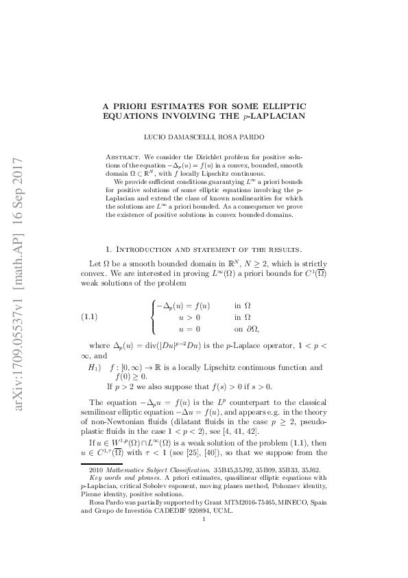 (PDF) A priori estimates for some elliptic equations involving the $p ...