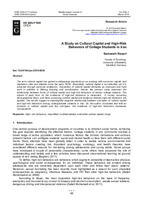 (PDF) A Study on Cultural Capital and High-Risk Behaviors of College ...