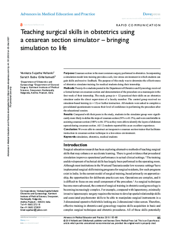 (PDF) Teaching surgical skills in obstetrics using a cesarean section ...