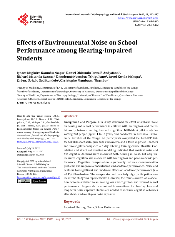 (PDF) Effects of Environmental Noise on School Performance among ...