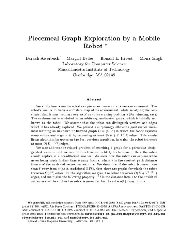 (PDF) Piecemeal Graph Exploration by a Mobile Robot