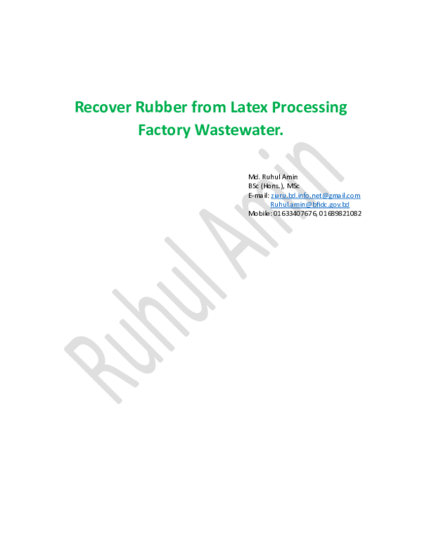 (PDF) The Recovery of Rubber from Latex Processing Factory Wastewater.