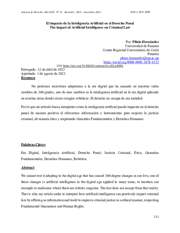 (PDF) El impacto de la Inteligencia Artificial en el Derecho Penal The ...